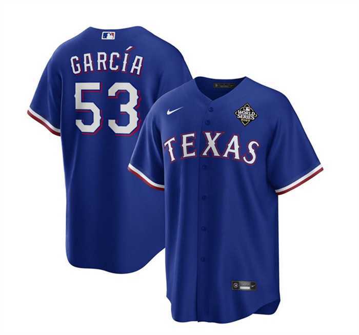 Men%27s Texas Rangers #53 Adolis Garcia Royal 2023 World Series Stitched Baseball Jersey Dzhi